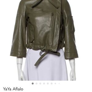 YaYa Aflalo Olive Leather Jacket with Tie Waist